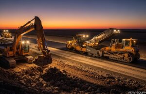 How Heavy Equipment Is Used in Road Construction Heavy construction equipment grading and paving a highway during road construction project