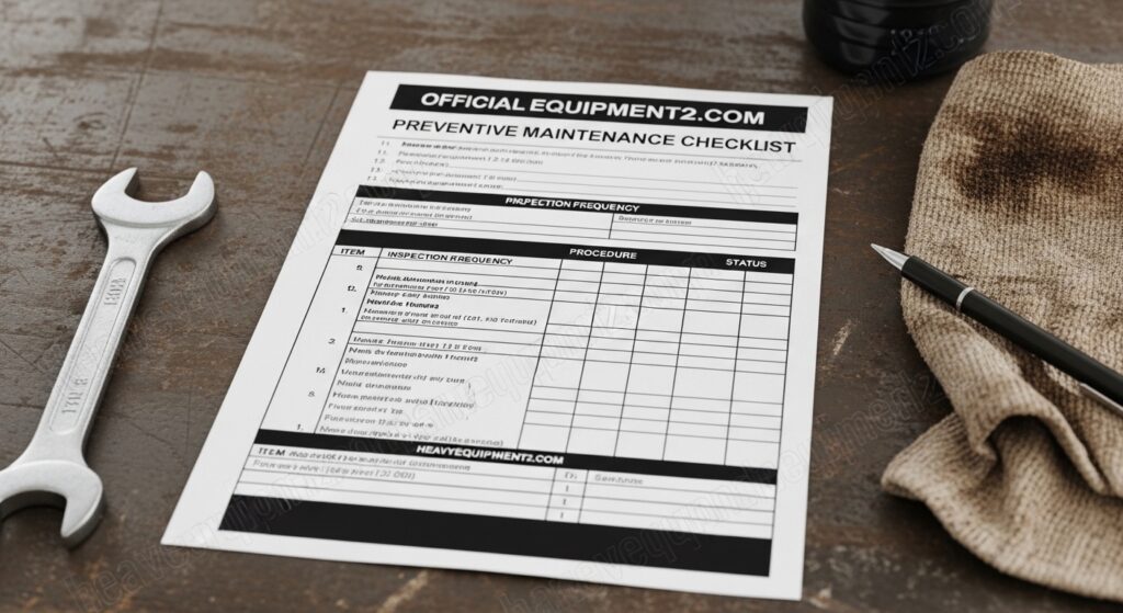 Heavy equipment preventive maintenance checklist with tools and machinery for safe operation