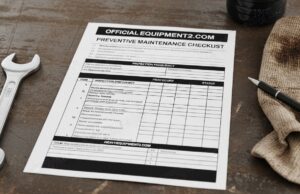 Heavy Equipment Preventive Maintenance Checklist Heavy equipment preventive maintenance checklist being inspected by industrial technician at construction site