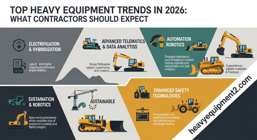 Top heavy equipment trends 2026 including electric machinery, automation, and AI in construction industry