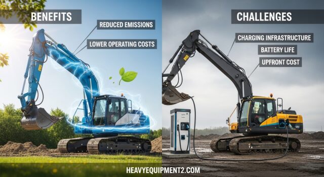 Electric heavy machinery operating on a construction site, showcasing modern sustainable technology